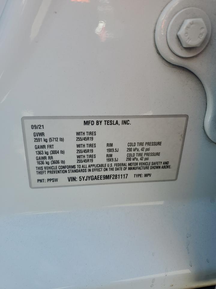 2021 Tesla Model Y VIN: 5YJYGAEE9MF281117 Lot: 69411745