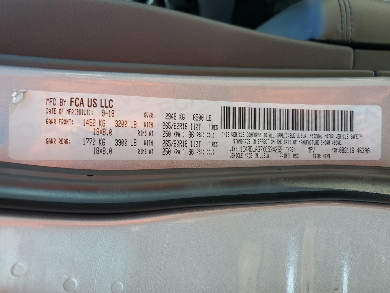 2019 Dodge Durango Sxt VIN: 1C4RDJAG7KC534255 Lot: 68667605