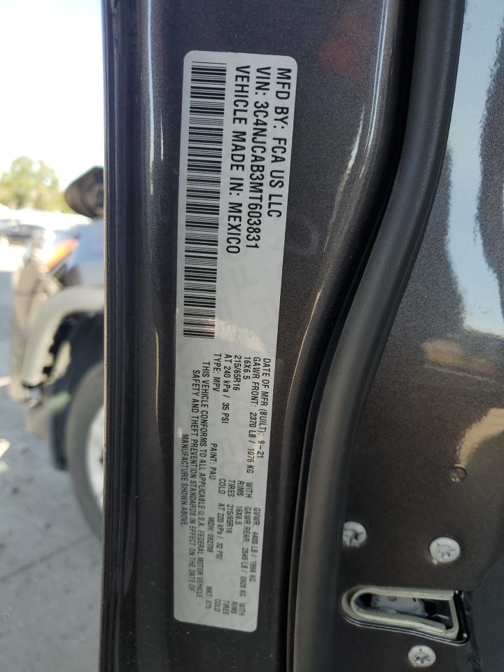 2021 Jeep Compass Sport VIN: 3C4NJCAB3MT603831 Lot: 69988425