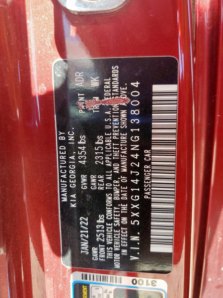 2022 Kia K5 Lxs VIN: 5XXG14J24NG138004 Lot: 70038135