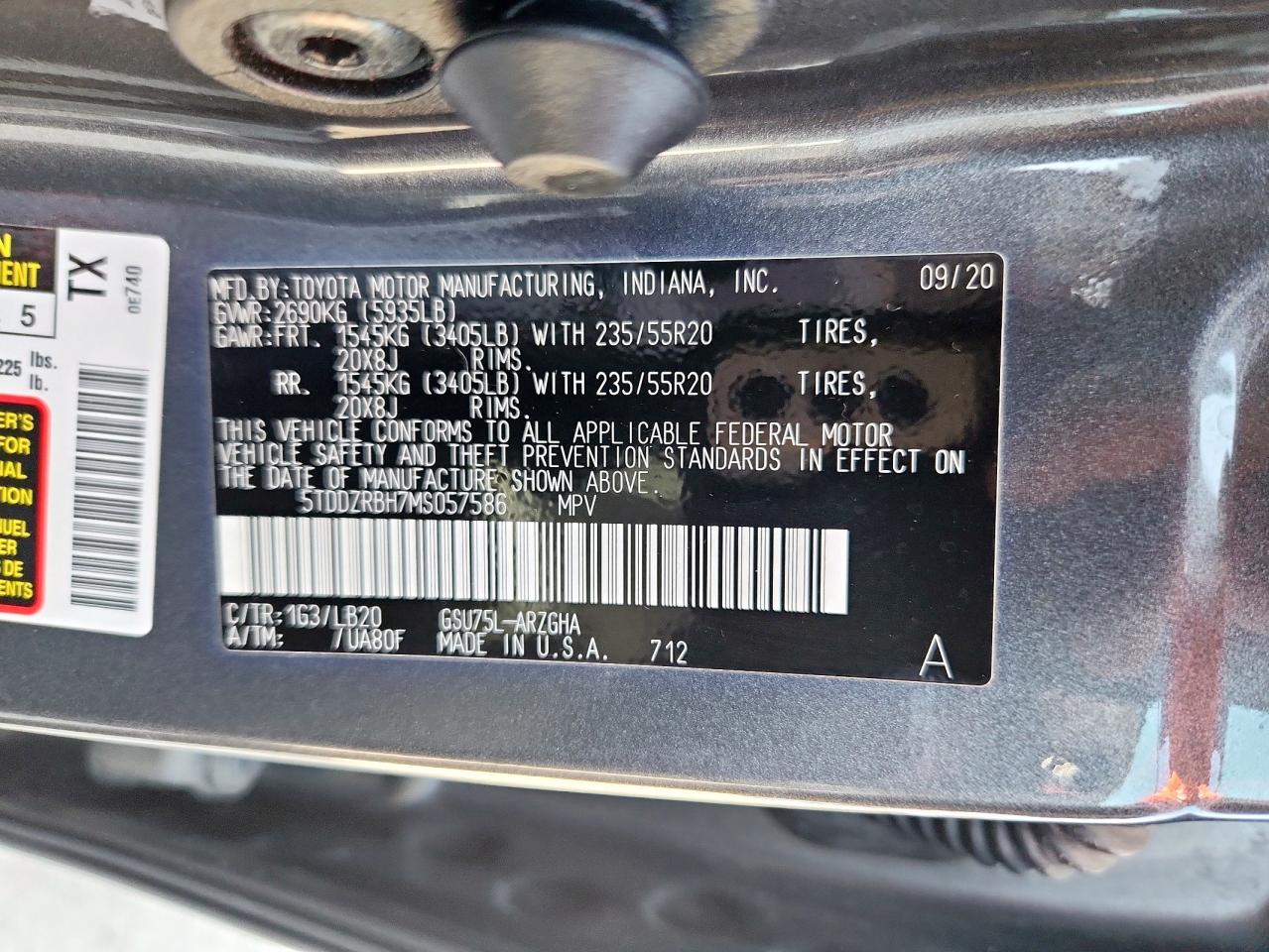 2021 Toyota Highlander Limited VIN: 5TDDZRBH7MS057586 Lot: 67450205