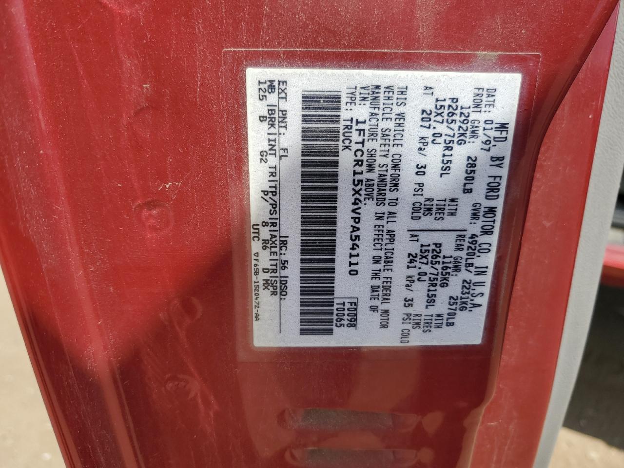 1997 Ford Ranger Super Cab VIN: 1FTCR15X4VPA54110 Lot: 67901205