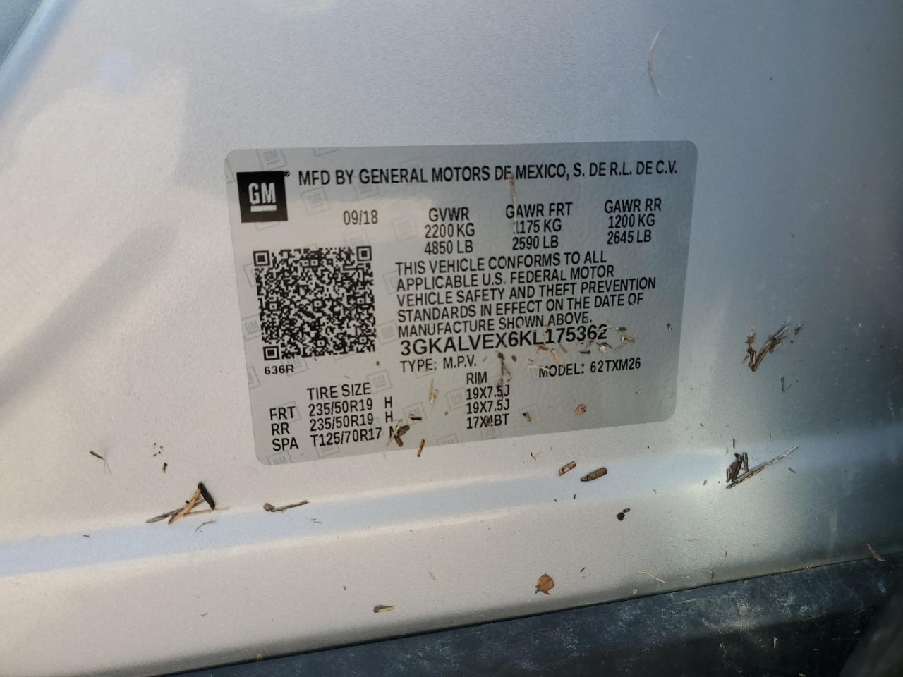 2019 GMC Terrain Slt VIN: 3GKALVEX6KL175362 Lot: 67848705