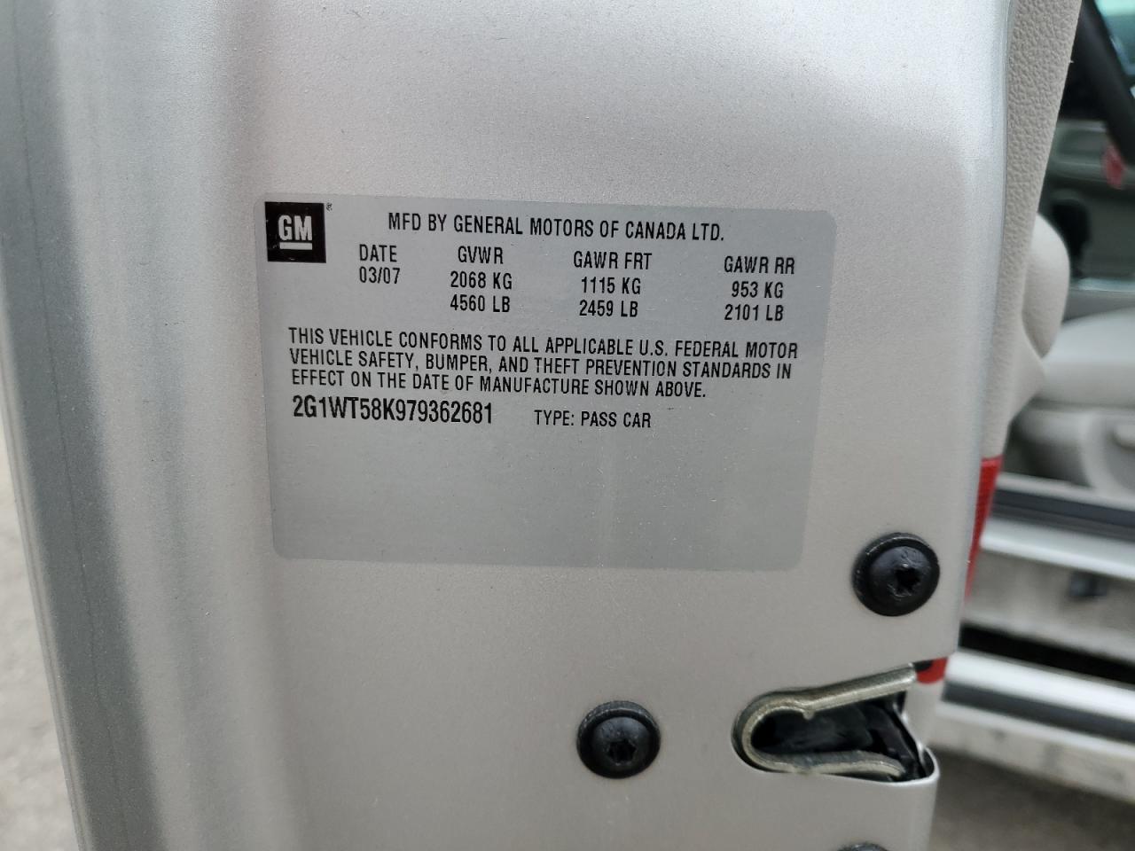 2007 Chevrolet Impala Lt VIN: 2G1WT58K979362681 Lot: 69261505