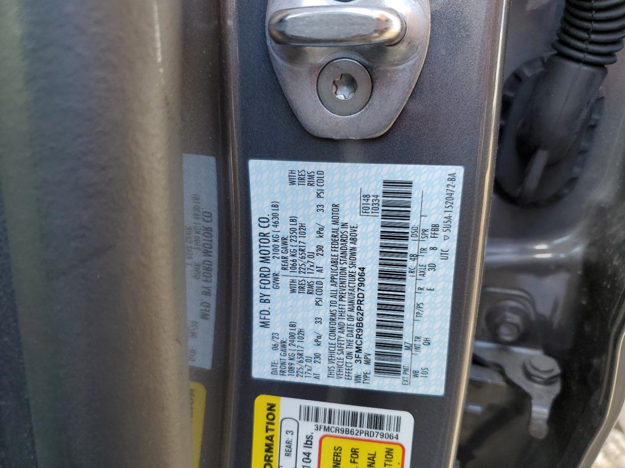 2023 Ford Bronco Sport Big Bend VIN: 3FMCR9B62PRD79064 Lot: 70287085