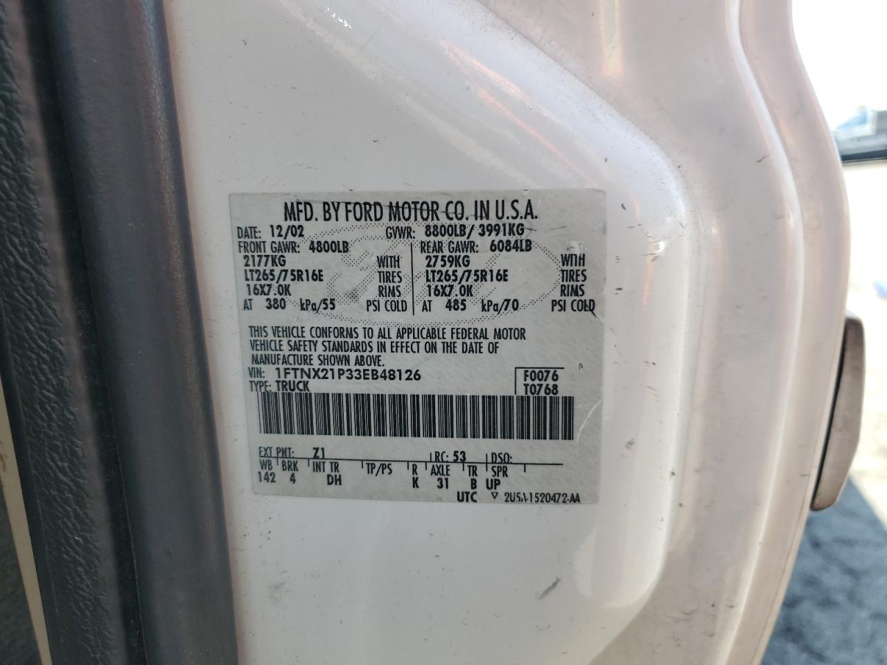 2003 Ford F-250 2003 Ford F-250 Xl 4X4 Extended Cab Pickup VIN: 1FTNX21P33EB48126 Lot: 14056445