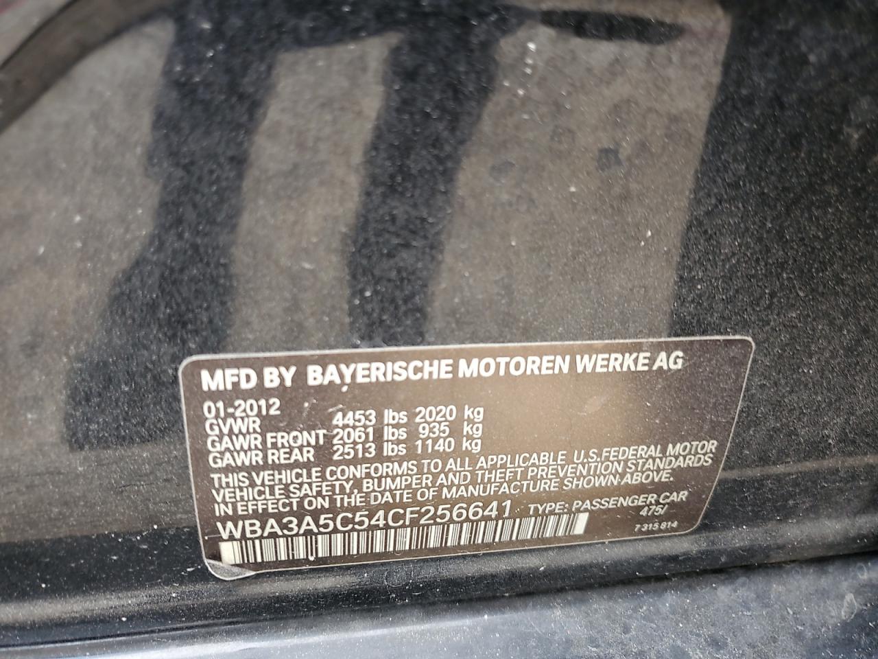 2012 BMW 328 I VIN: WBA3A5C54CF256641 Lot: 70489845