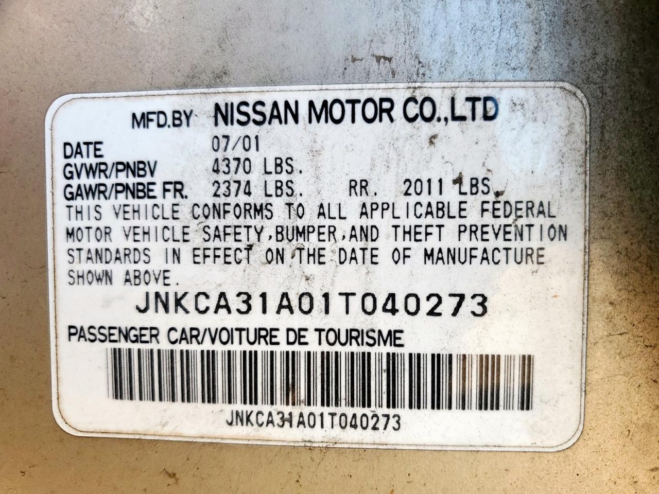 2001 Infiniti I30 VIN: JNKCA31A01T040273 Lot: 70046855