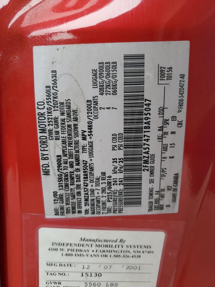 2001 Ford Windstar Se Sport VIN: 2FMZA57471BA95047 Lot: 68774365