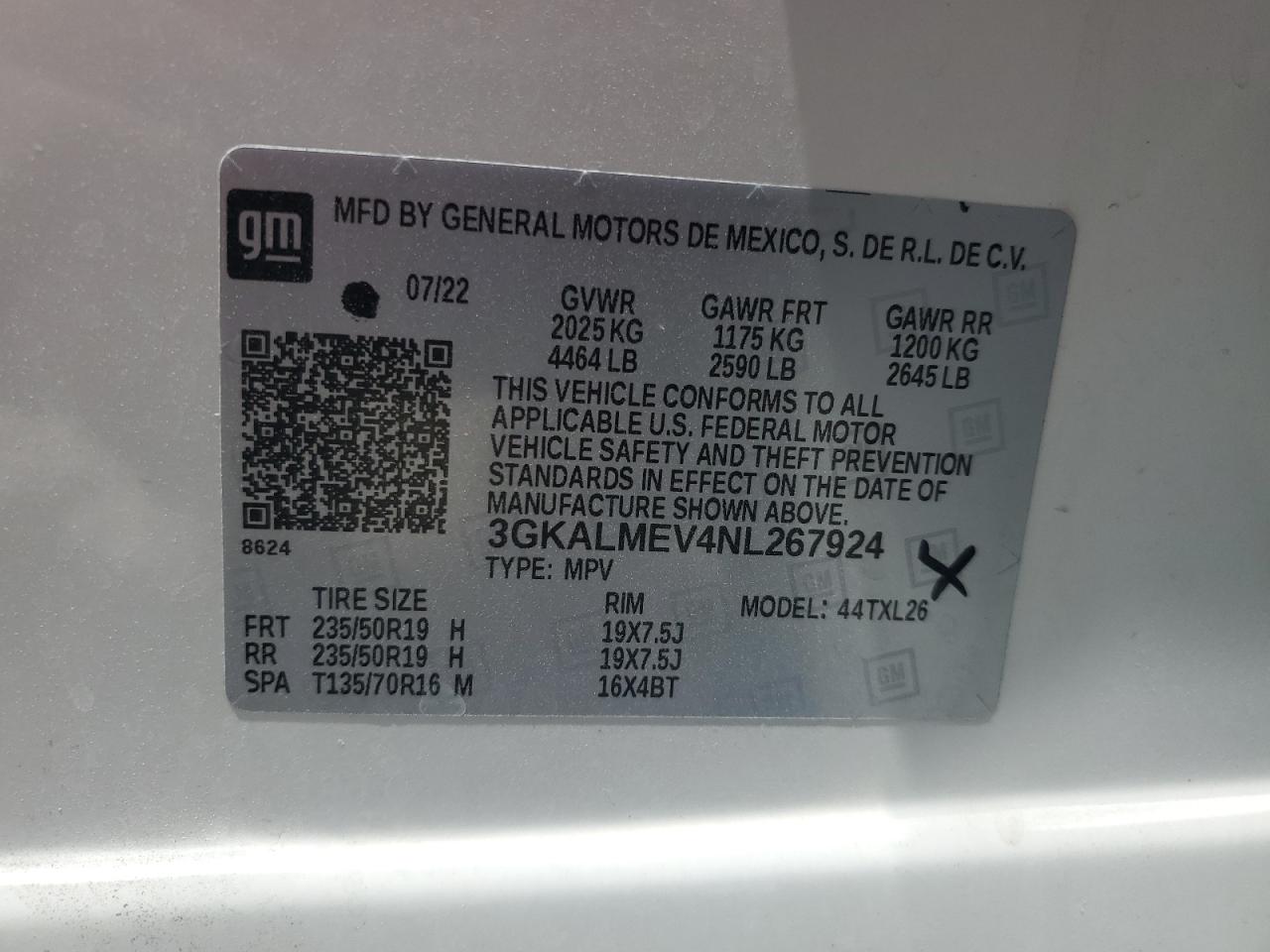 2022 GMC Terrain Sle VIN: 3GKALMEV4NL267924 Lot: 69270205