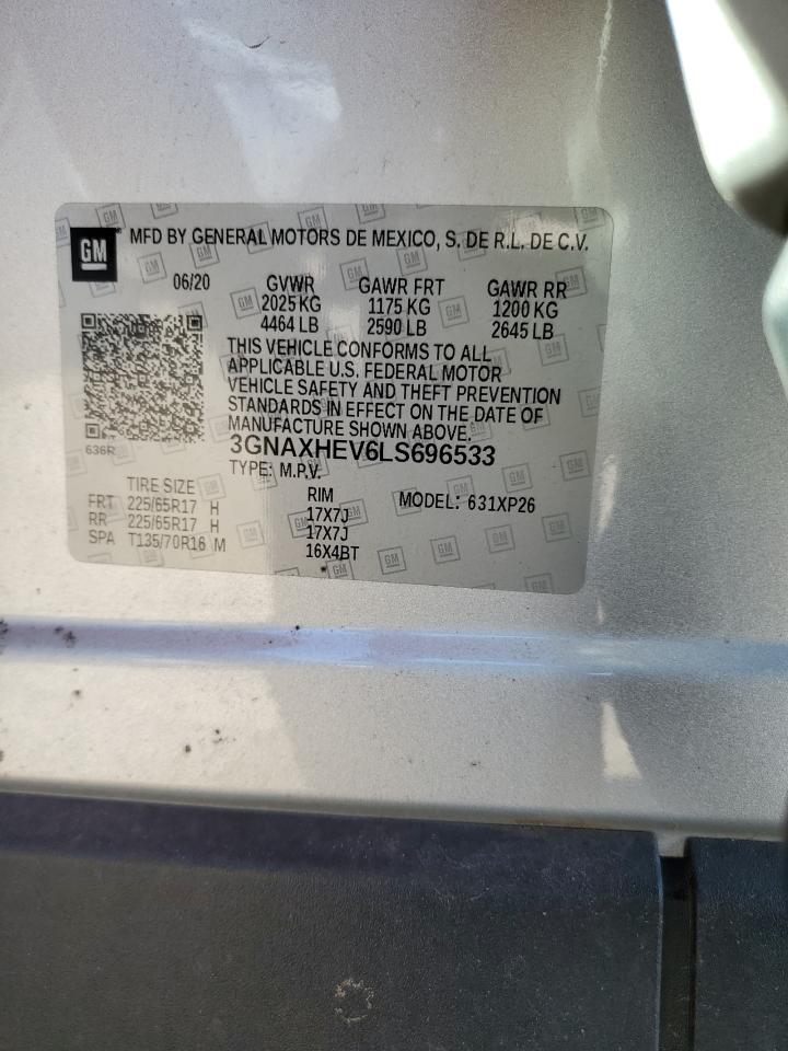2020 Chevrolet Equinox Ls VIN: 3GNAXHEV6LS696533 Lot: 69171325