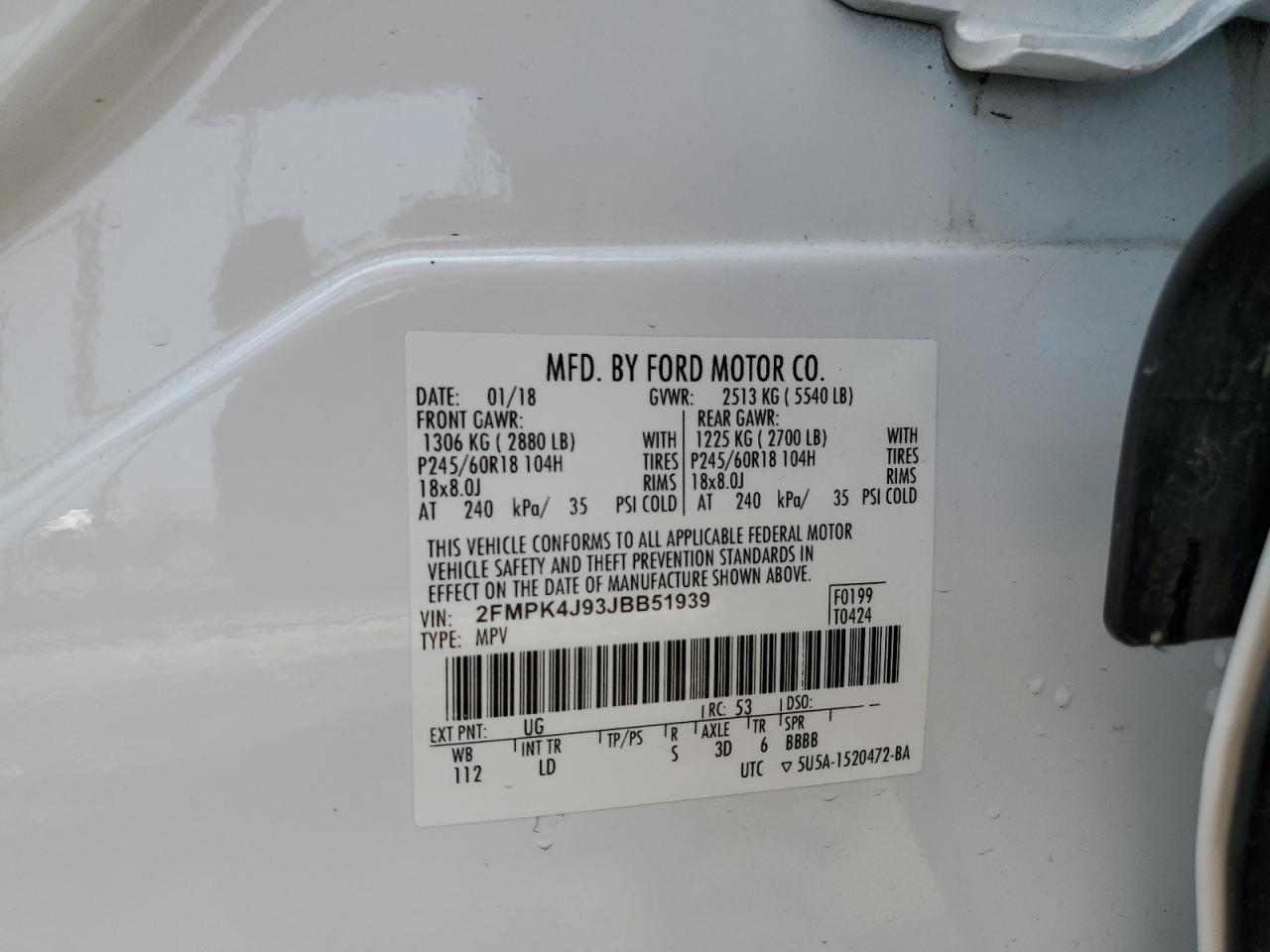 2018 Ford Edge Sel VIN: 2FMPK4J93JBB51939 Lot: 67567835