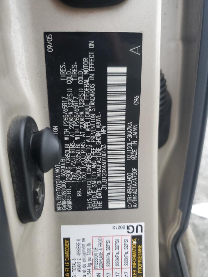 2006 Lexus Gx 470 VIN: JTJBT20X460100133 Lot: 69321675