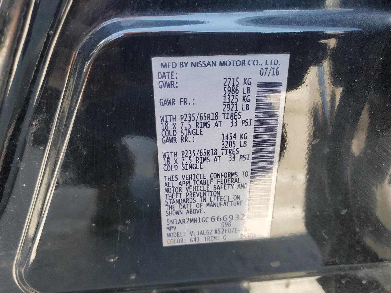 2016 Nissan Pathfinder S VIN: 5N1AR2MN1GC666932 Lot: 70255875