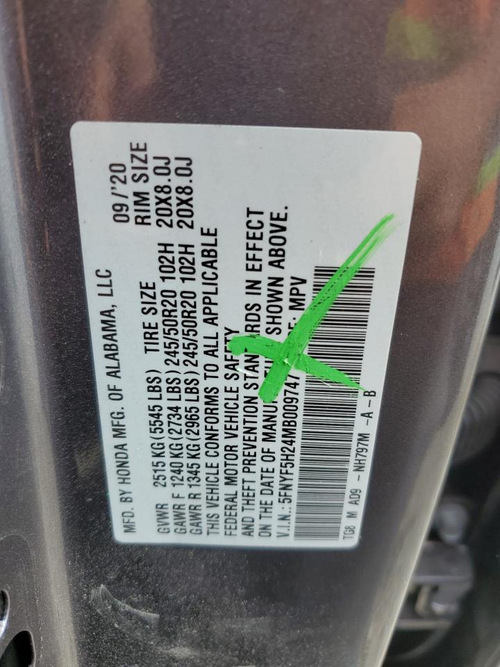 2021 Honda Pilot Se VIN: 5FNYF5H24MB009747 Lot: 69833335