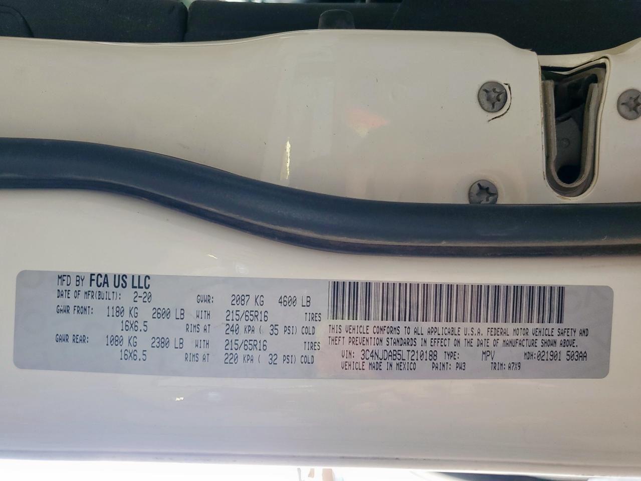 2020 Jeep Compass Sport VIN: 3C4NJDAB5LT210188 Lot: 69703565