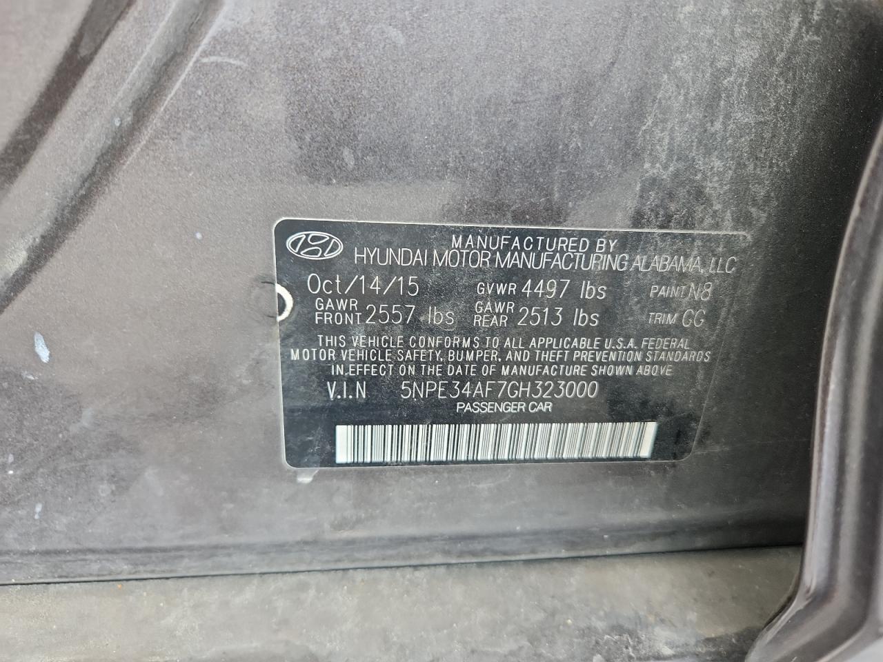 2016 Hyundai Sonata Sport VIN: 5NPE34AF7GH323000 Lot: 70017585