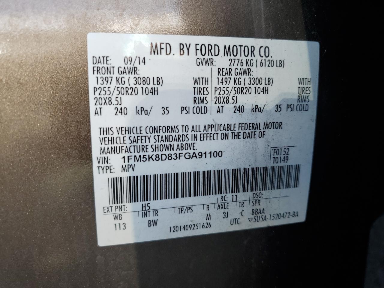 2015 Ford Explorer Xlt VIN: 1FM5K8D83FGA91100 Lot: 67239875