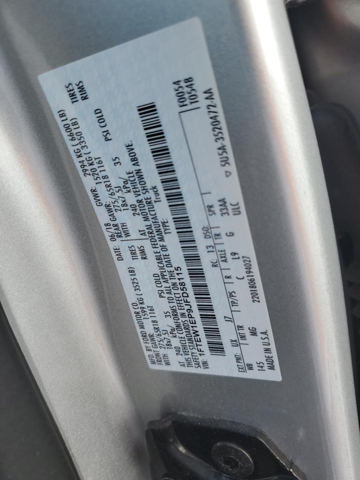 2018 Ford F150 Supercrew VIN: 1FTEW1EP9JFD58115 Lot: 68030015