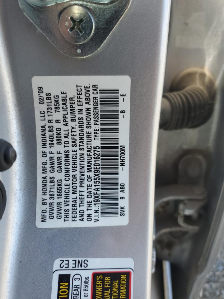 2009 Honda Civic Lx VIN: 19XFA155X9E016275 Lot: 67615365