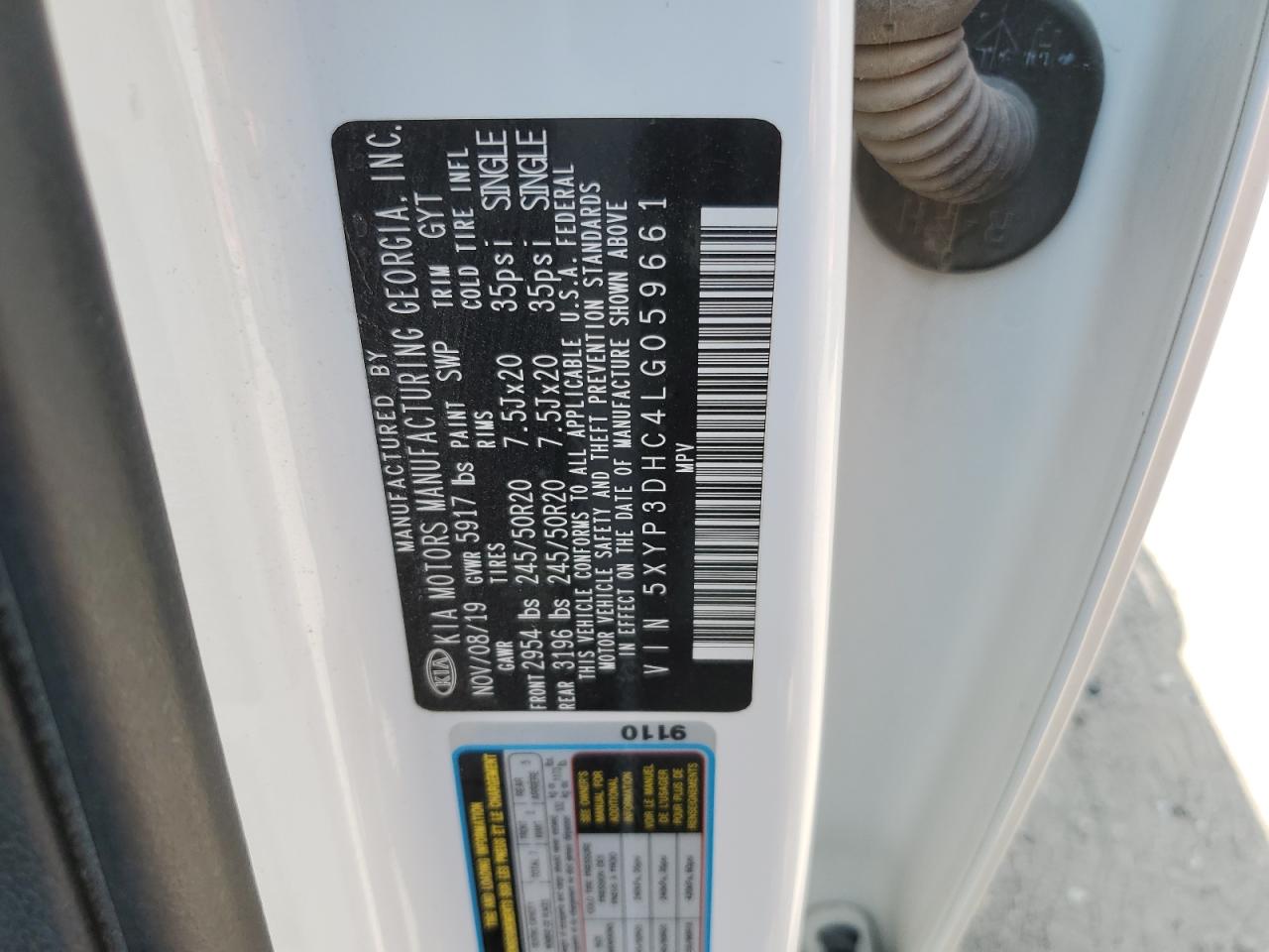 2020 Kia Telluride Ex VIN: 5XYP3DHC4LG059661 Lot: 68660275