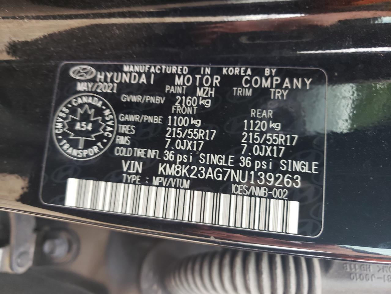 2022 Hyundai Kona Sel VIN: KM8K23AG7NU139263 Lot: 70252575