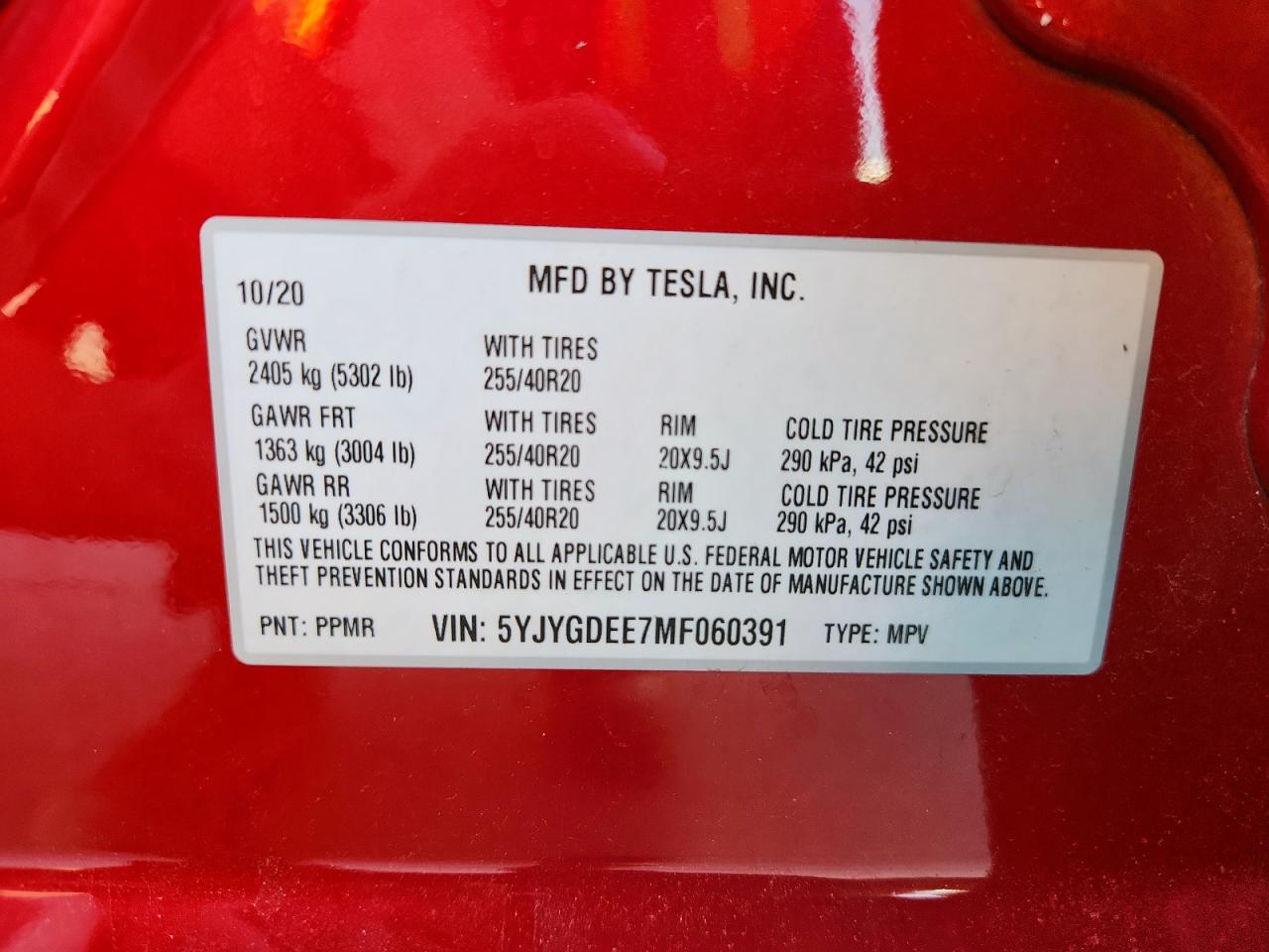 2021 Tesla Model Y VIN: 5YJYGDEE7MF060391 Lot: 68571105