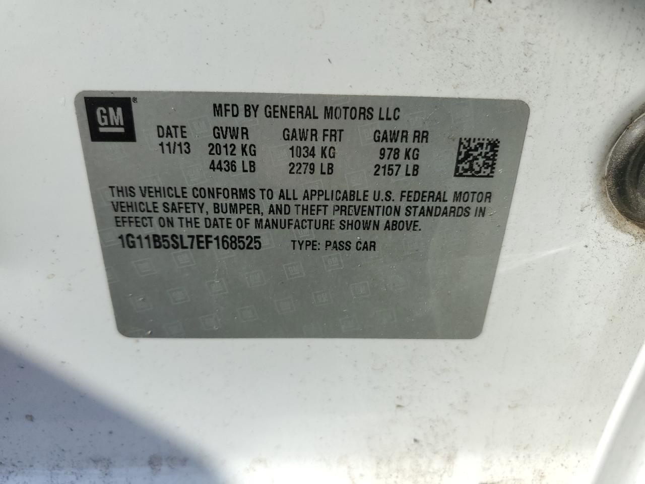 2014 Chevrolet Malibu Ls VIN: 1G11B5SL7EF168525 Lot: 68518715