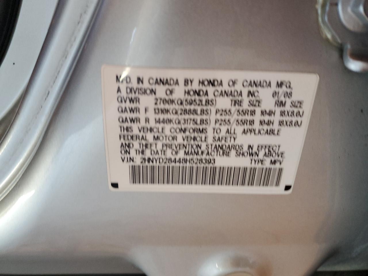 2008 Acura Mdx Technology VIN: 2HNYD28448H528393 Lot: 68785685