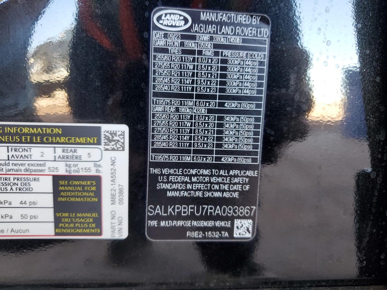 SALKPBFU7RA093867 2024 Land Rover Range Rover Se