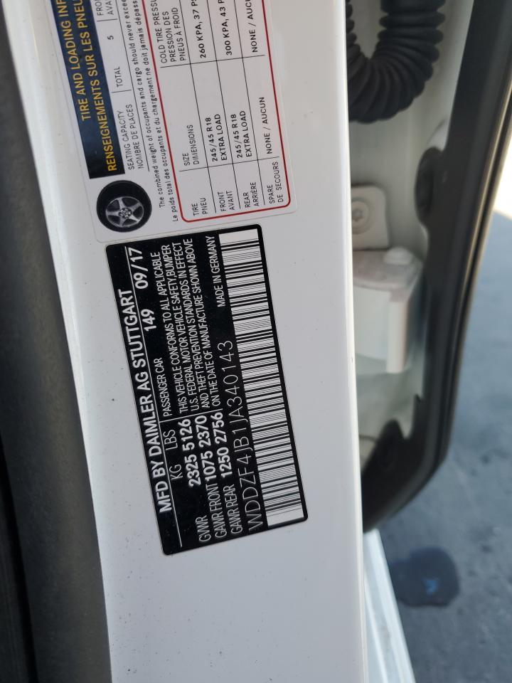 2018 Mercedes-Benz E 300 VIN: WDDZF4JB1JA340143 Lot: 69916695