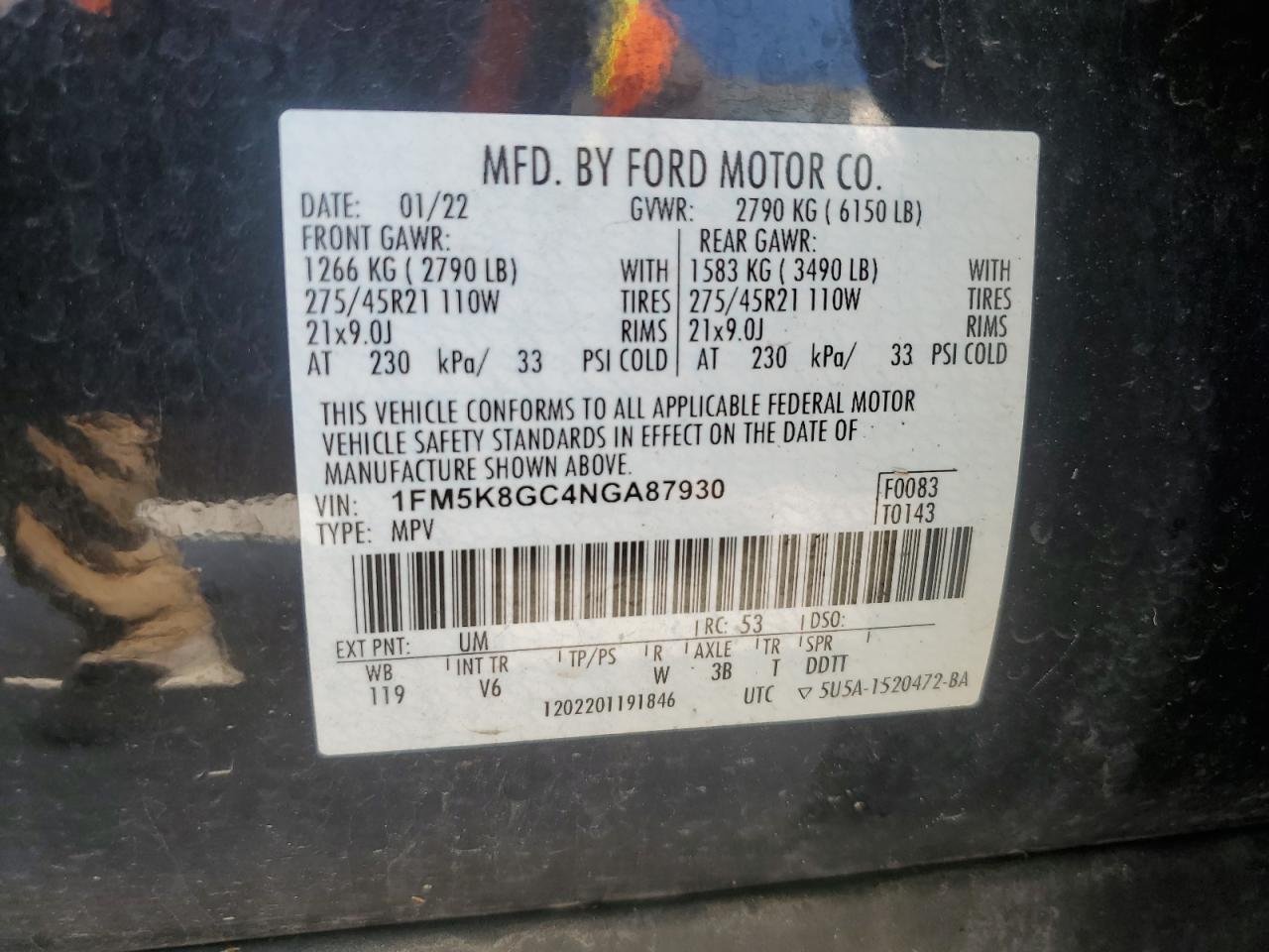 2022 Ford Explorer St VIN: 1FM5K8GC4NGA87930 Lot: 69075675