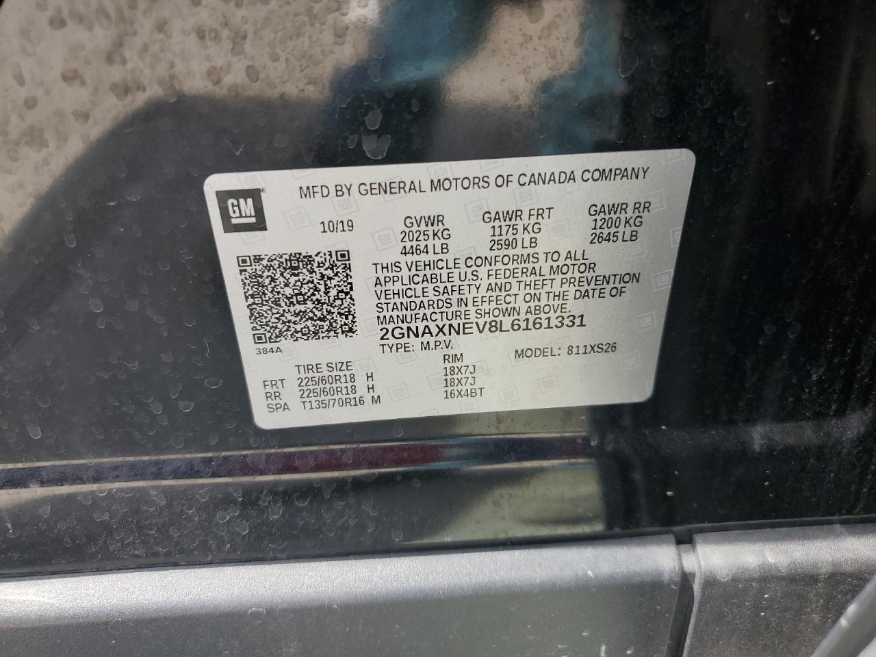 2020 Chevrolet Equinox Premier VIN: 2GNAXNEV8L6161331 Lot: 70829655