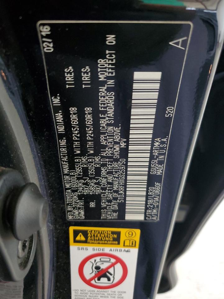 2016 Toyota Highlander Xle VIN: 5TDJKRFHXGS259750 Lot: 68437175