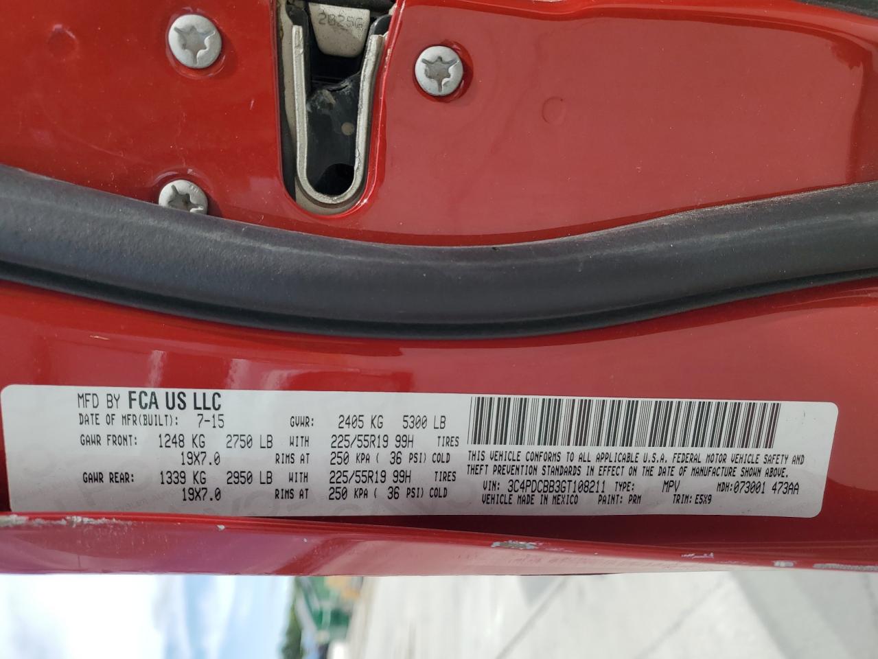 2016 Dodge Journey Sxt VIN: 3C4PDCBB3GT108211 Lot: 70133815