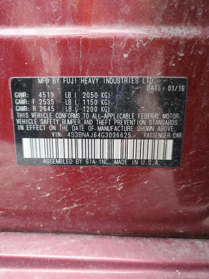 2016 Subaru Legacy 2.5I Limited VIN: 4S3BNAJ64G3036625 Lot: 69466695