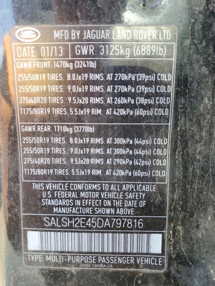 2013 Land Rover Range Rover Sport Sc VIN: SALSH2E45DA797816 Lot: 69598955