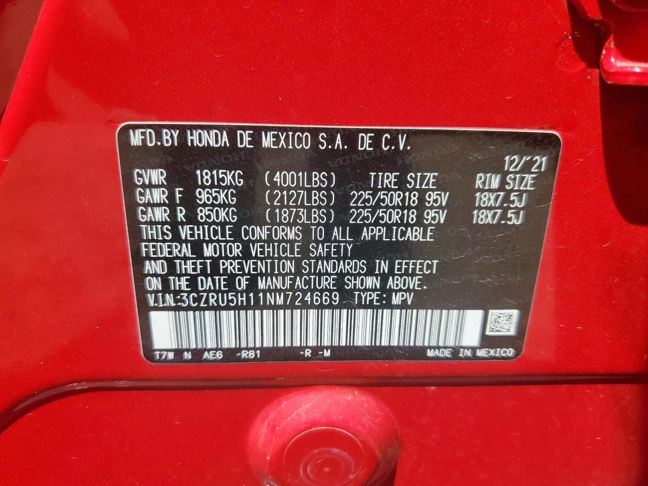 2022 Honda Hr-V Sport VIN: 3CZRU5H11NM724669 Lot: 67650765