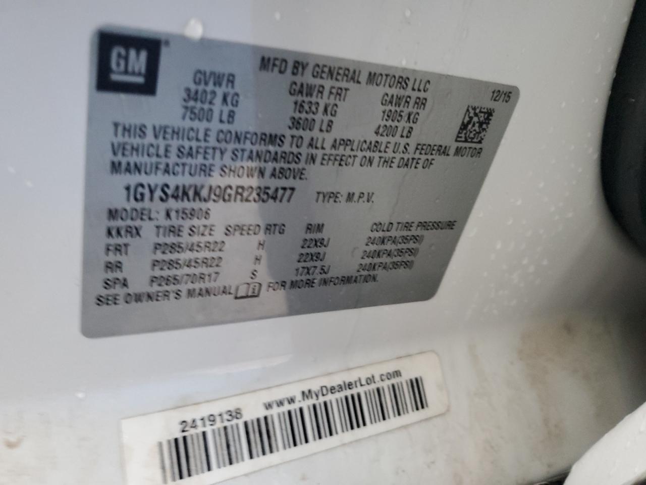 2016 Cadillac Escalade Esv Platinum VIN: 1GYS4KKJ9GR235477 Lot: 70222865