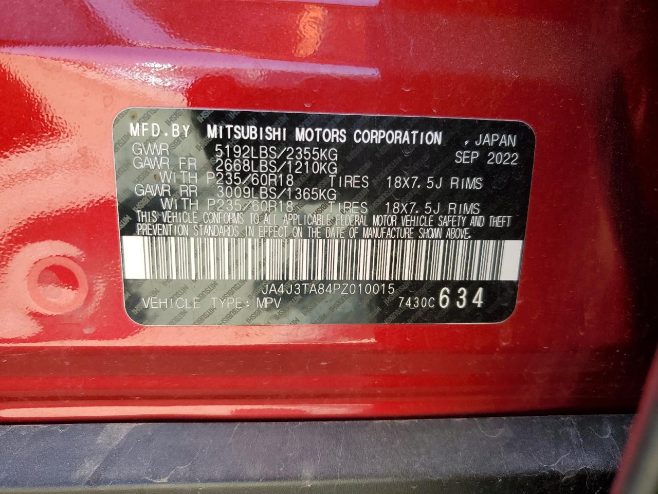 2023 Mitsubishi Outlander Es VIN: JA4J3TA84PZ010015 Lot: 69826405