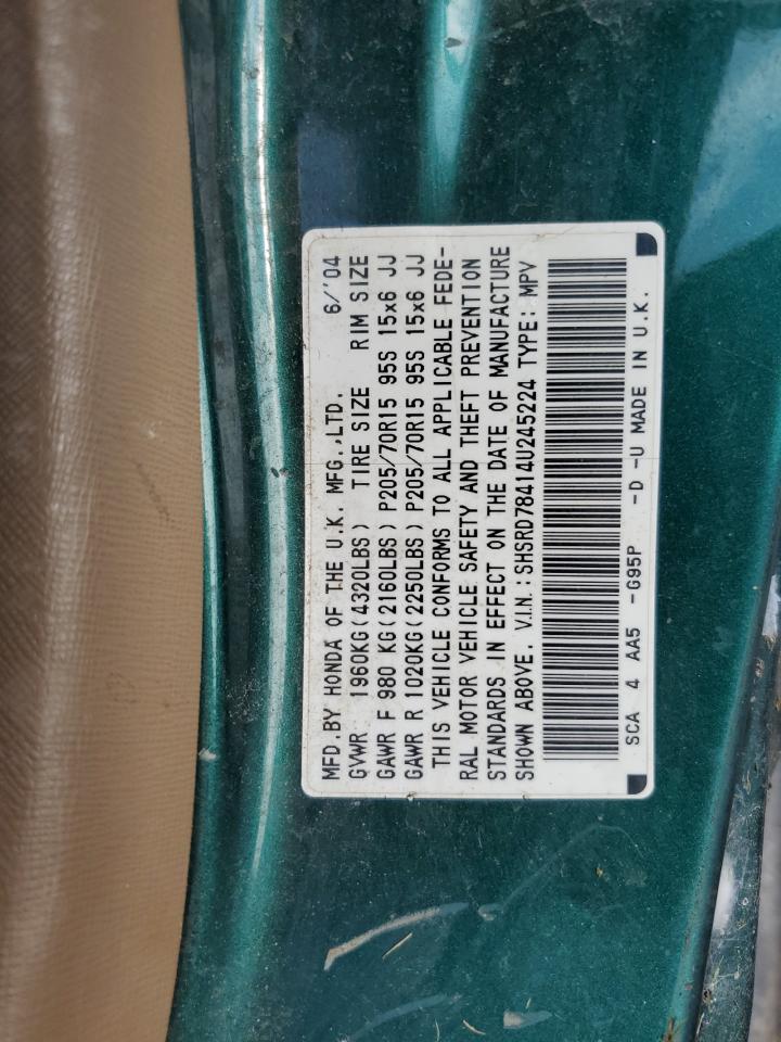 2004 Honda Cr-V Lx VIN: SHSRD78414U245224 Lot: 70002885