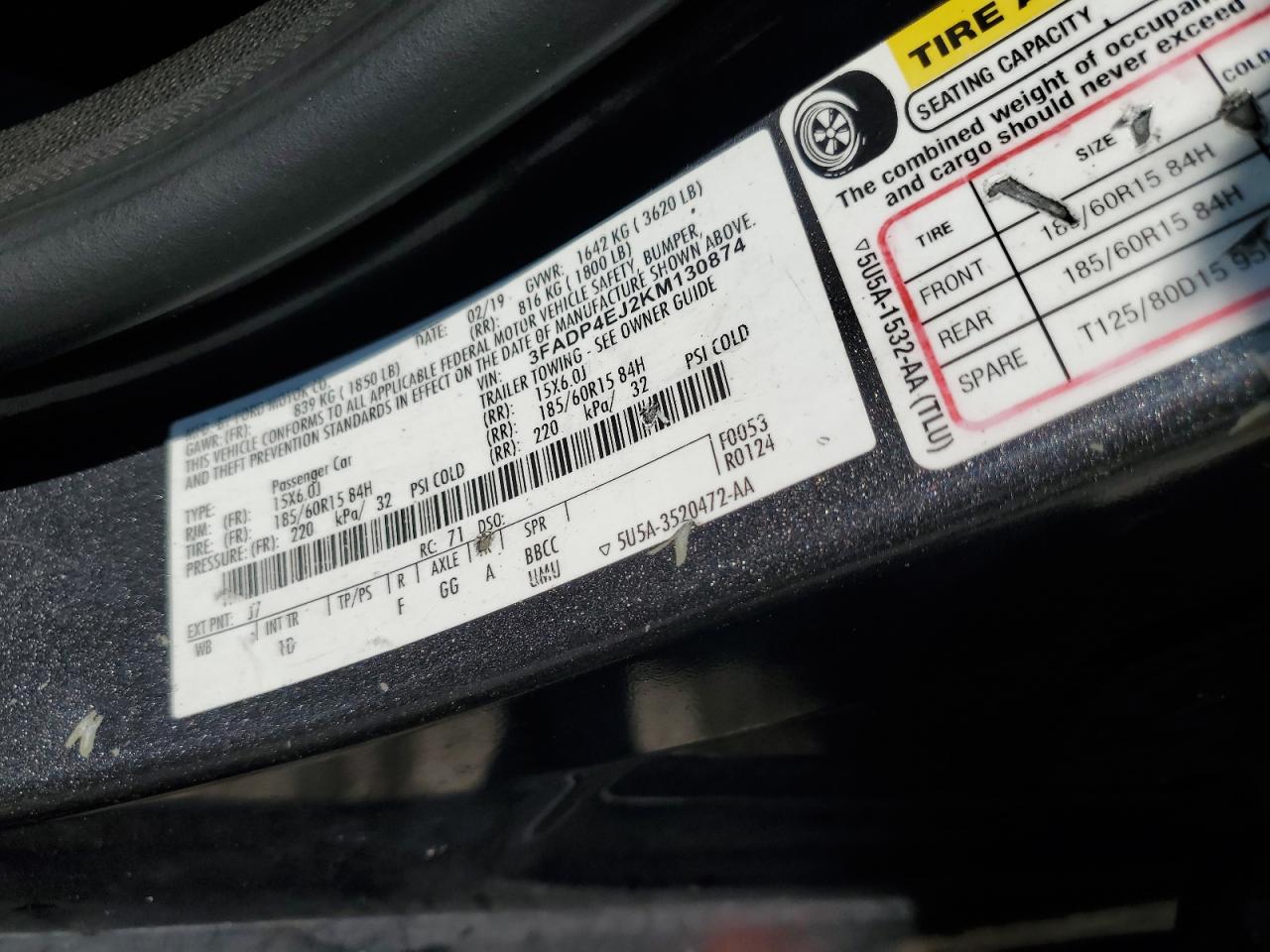 3FADP4EJ2KM130874 2019 Ford Fiesta Se