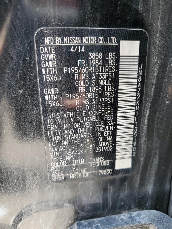 2014 Nissan Cube S VIN: JN8AZ2KR1ET351902 Lot: 67459435