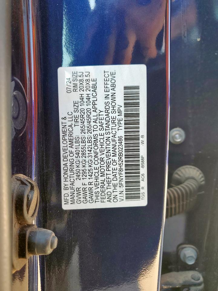 2024 Honda Passport Exl VIN: 5FNYF8H52RB023486 Lot: 68589755
