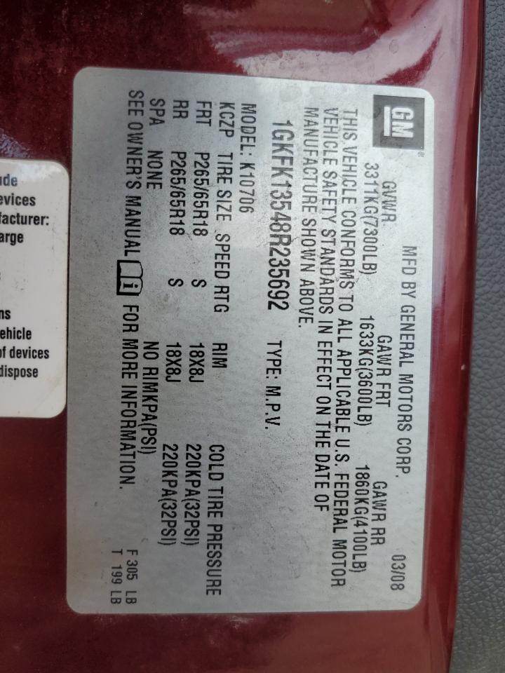 2008 GMC Yukon Hybrid VIN: 1GKFK13548R235692 Lot: 68073835