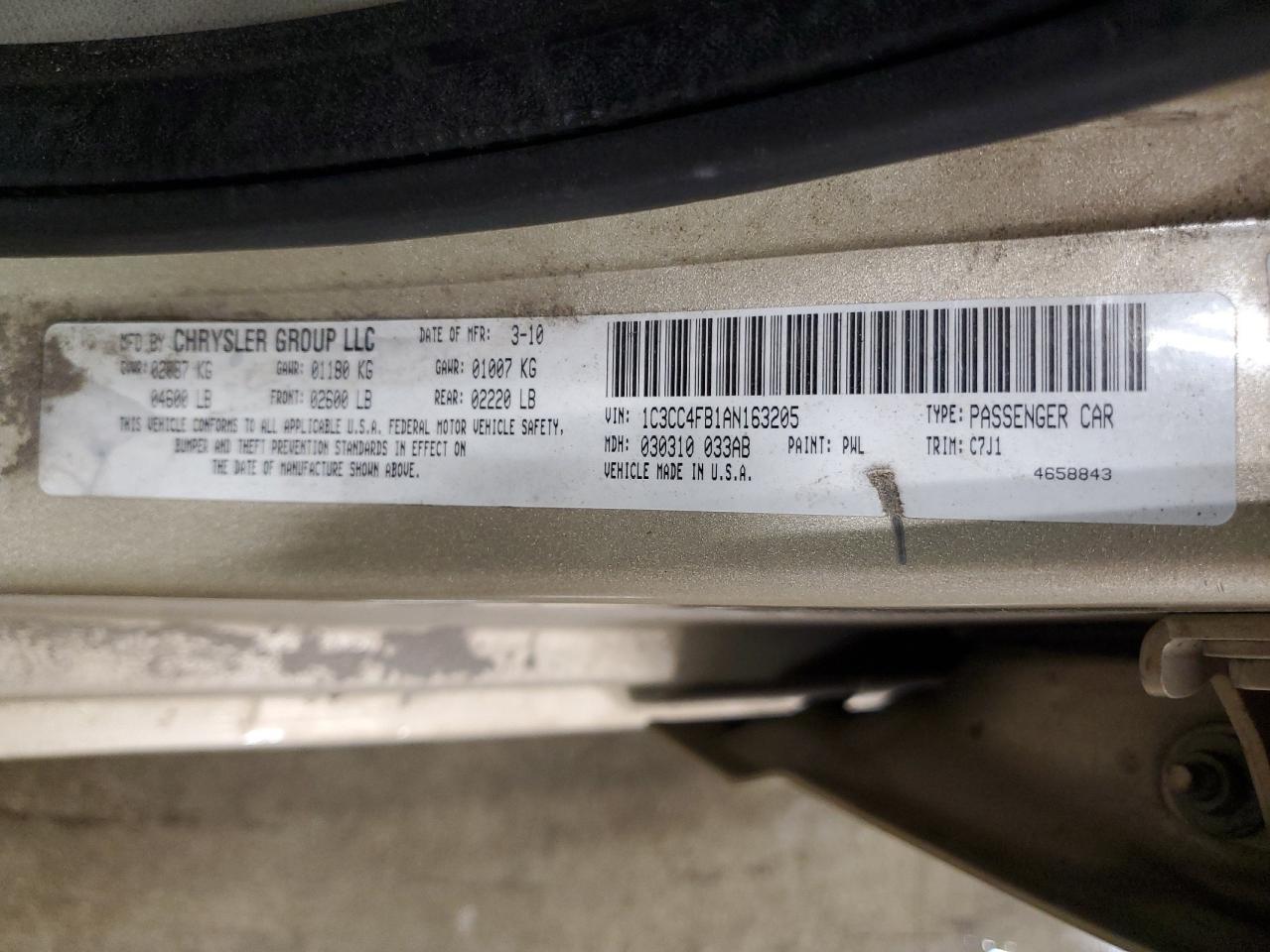 2010 Chrysler Sebring Touring VIN: 1C3CC4FB1AN163205 Lot: 66724605