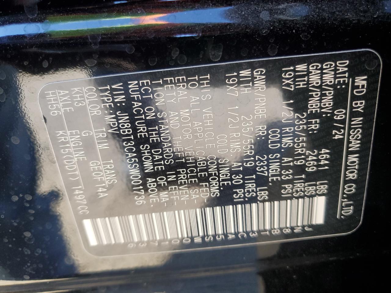 2025 Nissan Rogue Sl VIN: JN8BT3CA5SW001736 Lot: 69141305