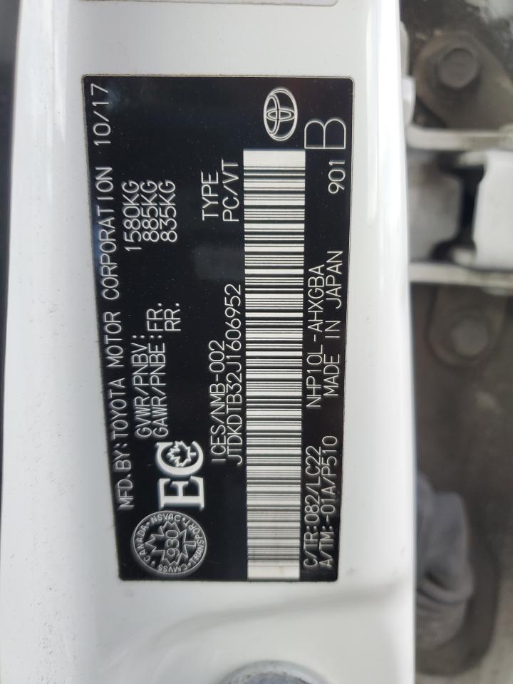 2018 Toyota Prius C VIN: JTDKDTB32J1606952 Lot: 68911255