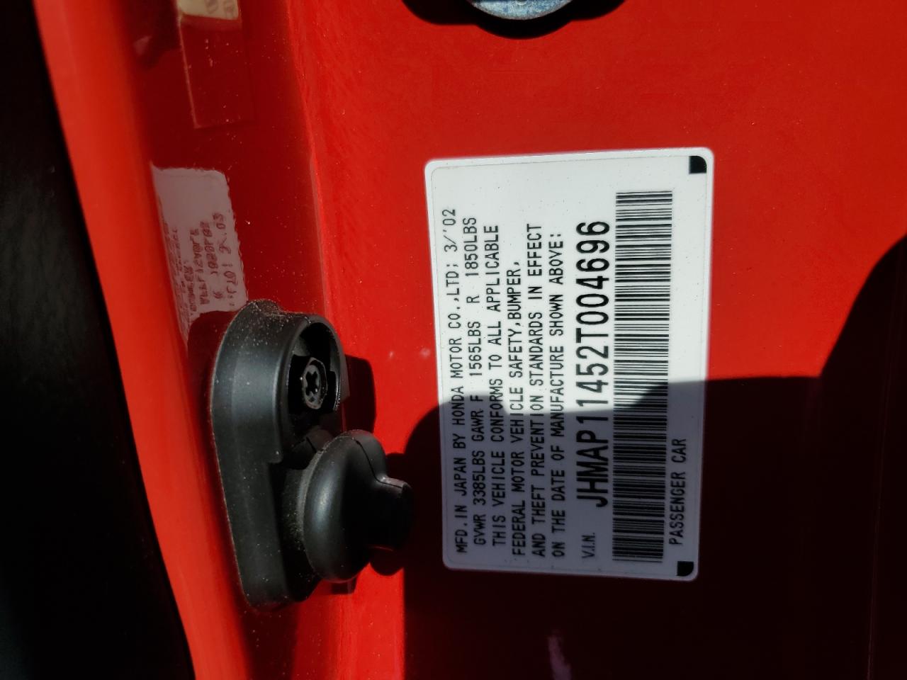 2002 Honda S2000 VIN: JHMAP11452T004696 Lot: 70202225