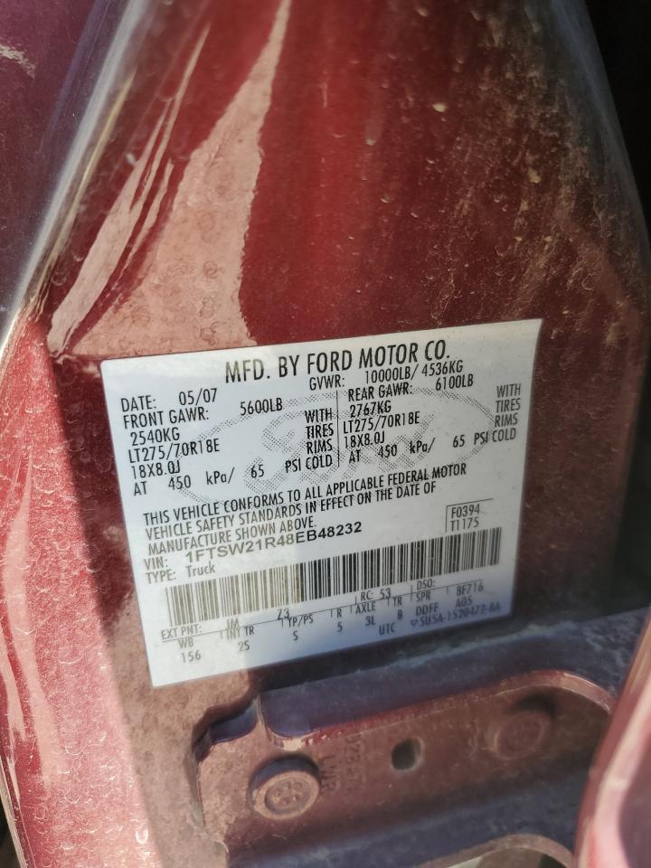 2008 Ford F250 Super Duty VIN: 1FTSW21R48EB48232 Lot: 70175505